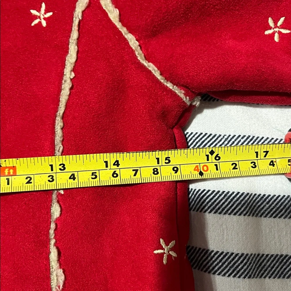 GAP red faux suede coat w Nordic embroidered shearling lining girl's size S